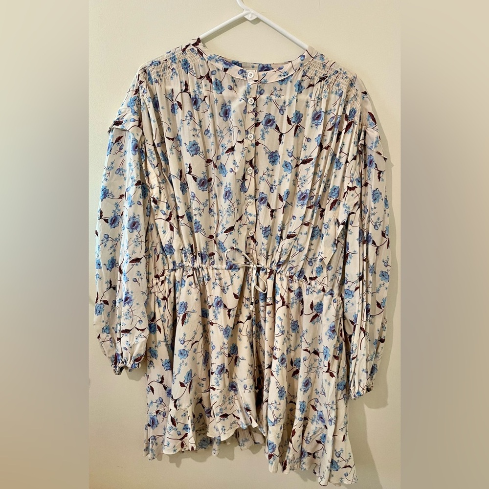 Free People Floral Blue and Cream Women's Top
